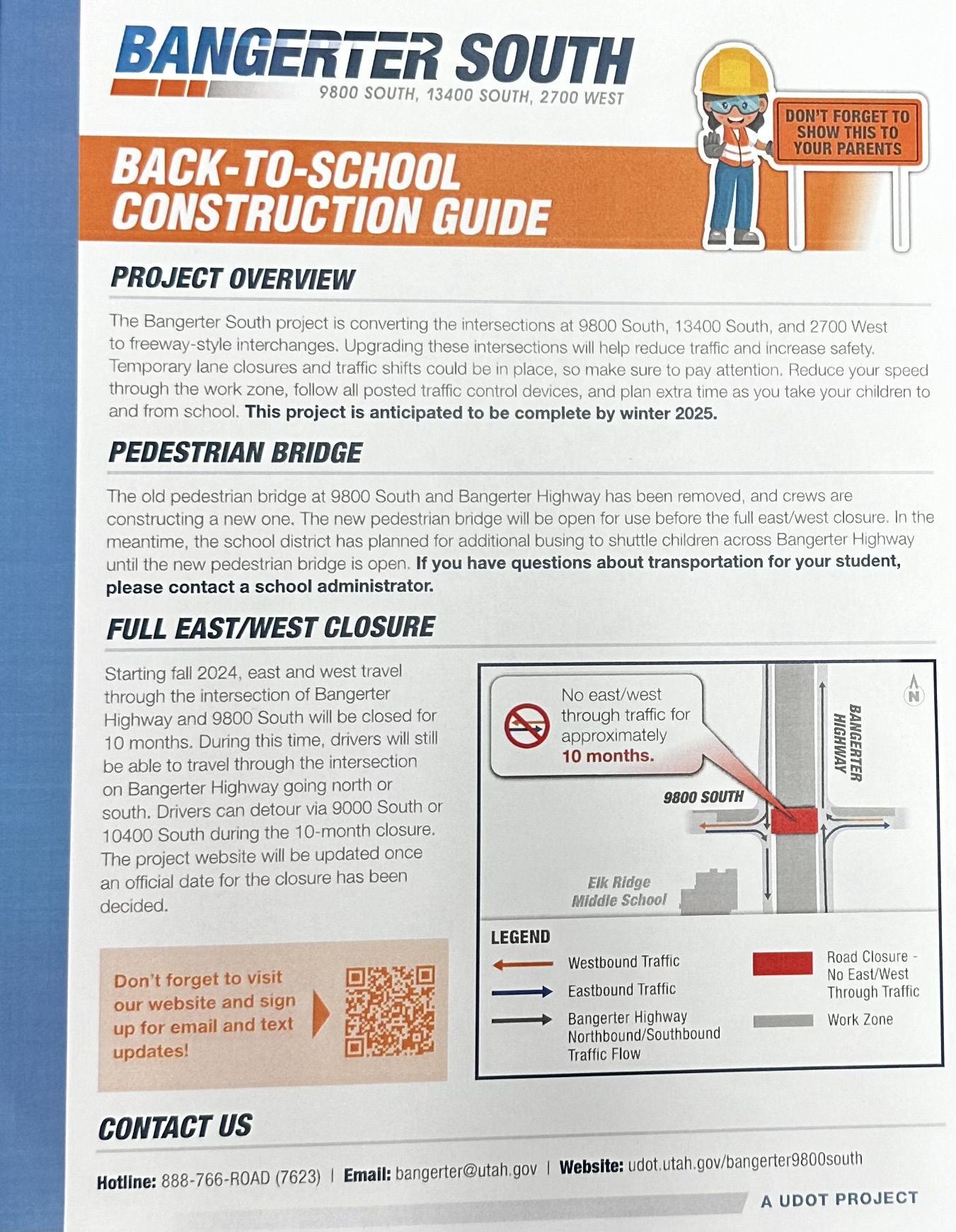 udot flyer on construction for 9800 S.